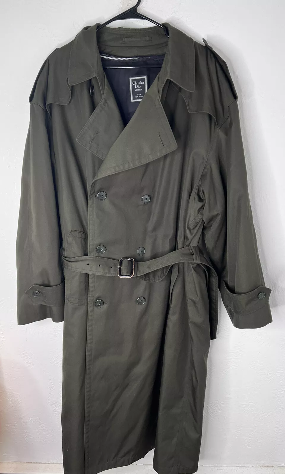 Trench coat vintage Christian Dior Monsieur avec ceinture doublure en laine amovible pour hommes 46R