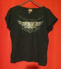 Vintage Harley Davidson Womens S Cropped Sequin Eagle T Shirt Black USA Made