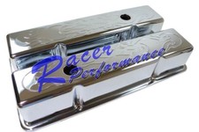 Sb Chevy Chrome Steel Short Flamed Valve Covers 283 327 350 400 V8 Sbc 1958-86