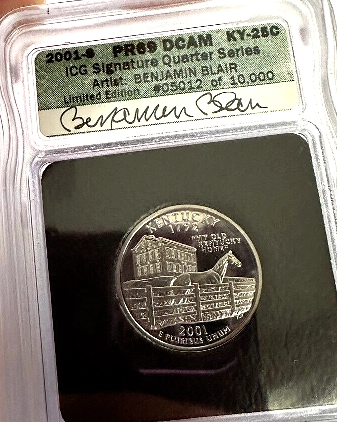 2001-S US Kentucky Proof Clad 25c ~ ICG PR69 DCAM ~ Artist Signature Limited Ed. - Image 3 of 4