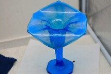 Antique Early 1900's Dugan Blue Opalescent Jack in the Pulpit Vase Engraved