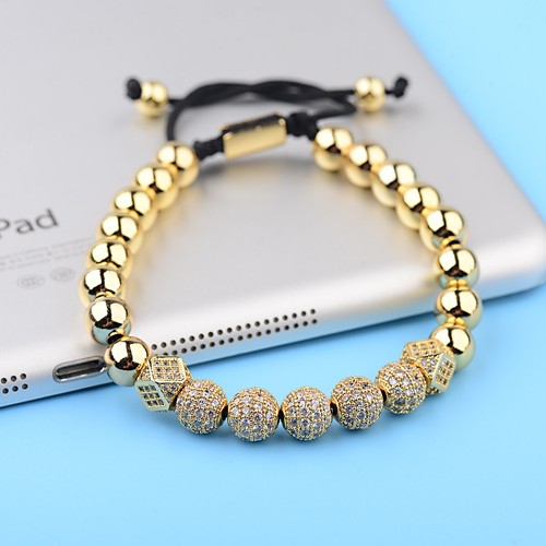 3 Stck. Luxus Herren Micro Pave CZ Kugel Krone Geflochten Verstellbar Armbänder Schmuck - Bild 4 von 12