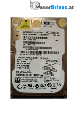 Western Digital  - WD3200BEVS-60VAT0-320 GB- SATA - PCB 2060-701499-000 Rev. A*