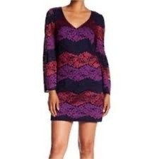 Trina Turk Lace Dress Women Navy Pink Purple Chevron Stripe Mod M