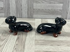 Dachshund Salt & Pepper Shakers Set Black Ceramic Glossy Dog Animal Cruet Pair