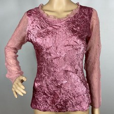 Kisca Komarov Top Sz M Crinkled Satin & Chiffon Sheer Sleeve Lace USA Made Fairy