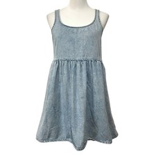 American Eagle Denim Sleeveless Dress Light Blue Mini Pockets Sz Small Petites