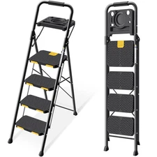 KINGRACK 4 Step Ladder with Tool Platform, Folding Step Stool with Wide Pedal...