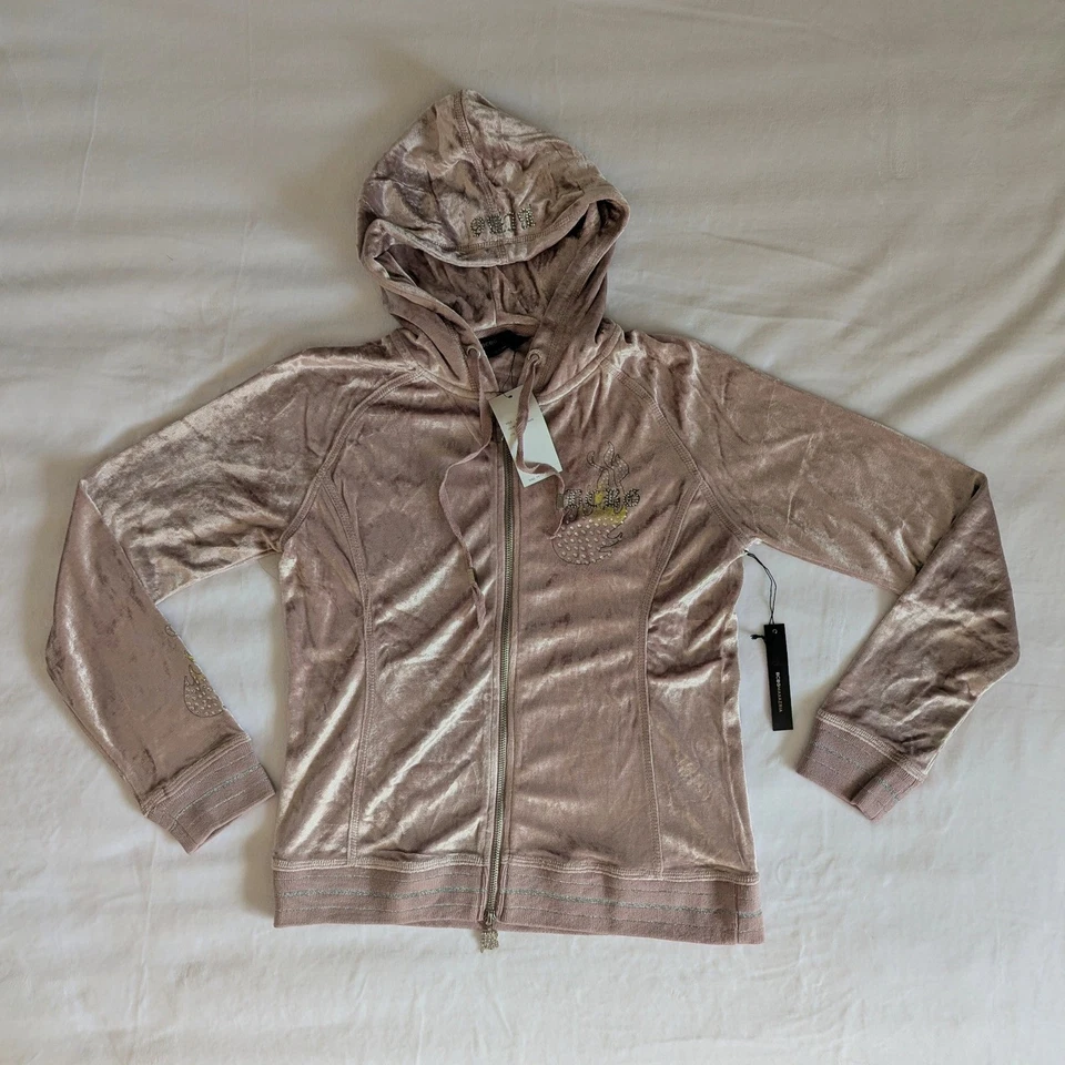 BCBG MaxAzria Velour Tracksuit Set Womens M Misted Grape Rhinestone Y2K Graphic - Image 2 of 4