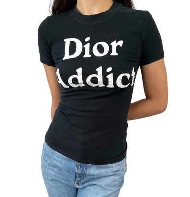 Christian Dior 2002 Vintage Addict Big Logo T-shirt Top #38 Black White Cotton