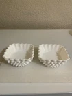 Vintage Lot of 2 Fenton Hobnail Milk Glass Dessert Dishes