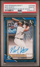 2024 Bowman Draft Chrome Prospect Nick Kurtz Rookie Blue Wave /150 Auto PSA 10