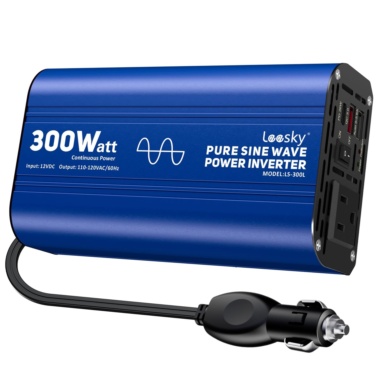 300 watt Pure Sine Wave Car Inverter 12V DC to 110V AC Power Inverter Convert...
