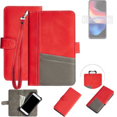 WALLETCASE HANDYTASCHE FÜR Blackview Oscal Flat 2C ROT, GRAU SCHUTZ HÜLLE BOOK