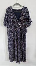 Joules Riley Long Dress Size 26 Navy Polka Dot Mock Wrap Pockets