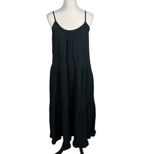 Xirena Black Gauze Tiered Maxi Sleeveless Dress 100% Cotton Size Small