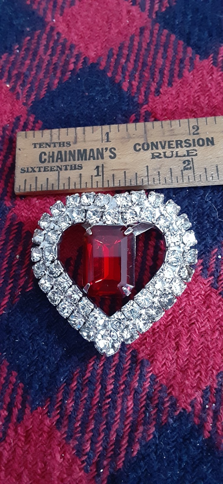 Rhinestone & large Ruby colored brooch vintage un… - image 1