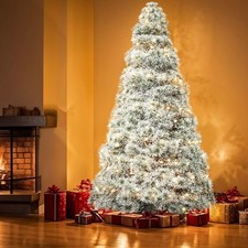 Pre-Lit Flocked Artificial Christmas Tree Snow Hinged Warm White Lights 4.5-9 ft