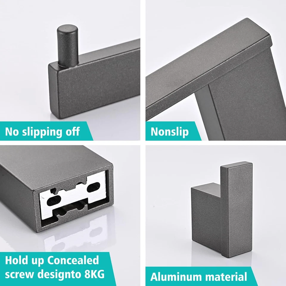 Porta Asciugamani, Accessori Bagno Set Di 5, Alluminio Da 40Cm, Carta Igienica,  - Immagine 4 di 4