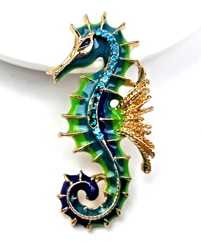 seahorse brooch blue green enamel ocean sea life brooches fashion jewelry pin