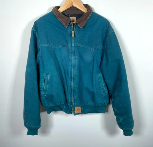 90s Carhartt Santa Fe Jacket Men's XL Teal Canvas Western Workwear Color Faded
