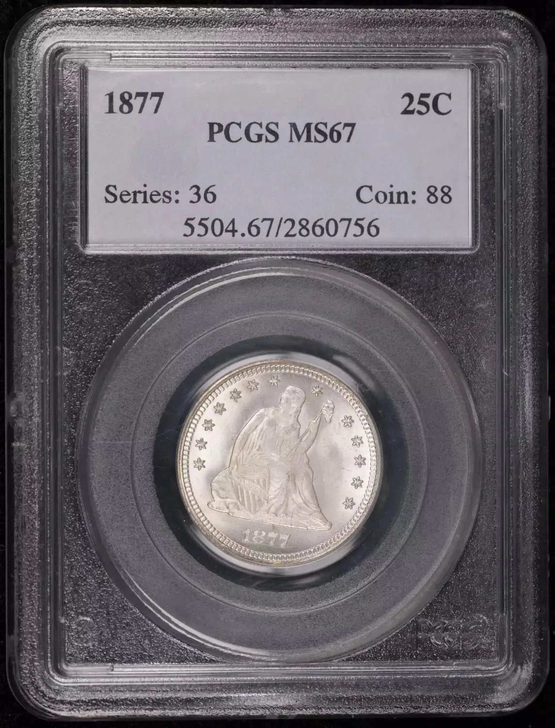 1877 P Seated Liberty Quarter PCGS MS-67