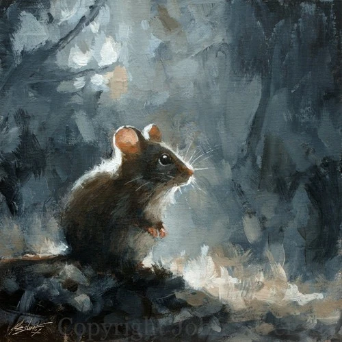 CUTE MOUSE ORIGINAL WILDLIFE FINE ART PAINTING 25 x 25 cm by  JOHN SILVER BA