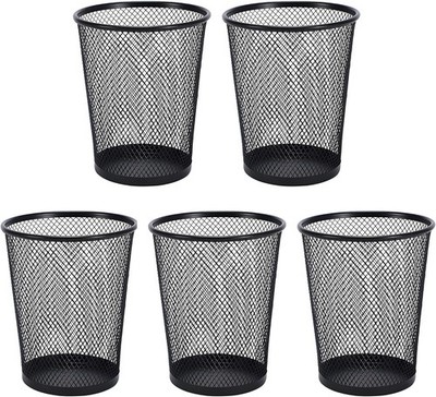 AIMI Pencil Case 5pcs Large Capacity Container Metal Mesh Pen Cup 5pcs, Black 