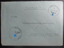 X4676 Umschlag FPNr. 19695 vom 08.5.43 an WBK Saarlautern