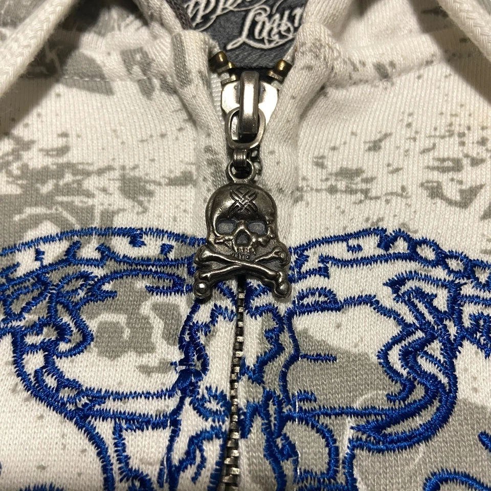 Sudadera con Capucha Salón Zafiro De Colección Para Hombres M Blanca Cremallera Completa AOP Calavera de Azúcar Tribal Y2K Foto 3 de 4