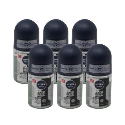 6 Pack Nivea Men Invisible Black & White Original Roll-On 25ml