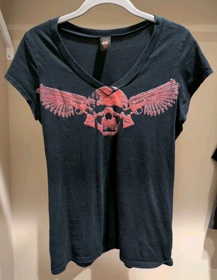 Short Sleeve Black Tank Red Winged Guns Skull Sweet Love