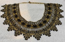 Antique Bead Collar Necklace Heavy, Gold  Black Beads Stunning Statement Piece