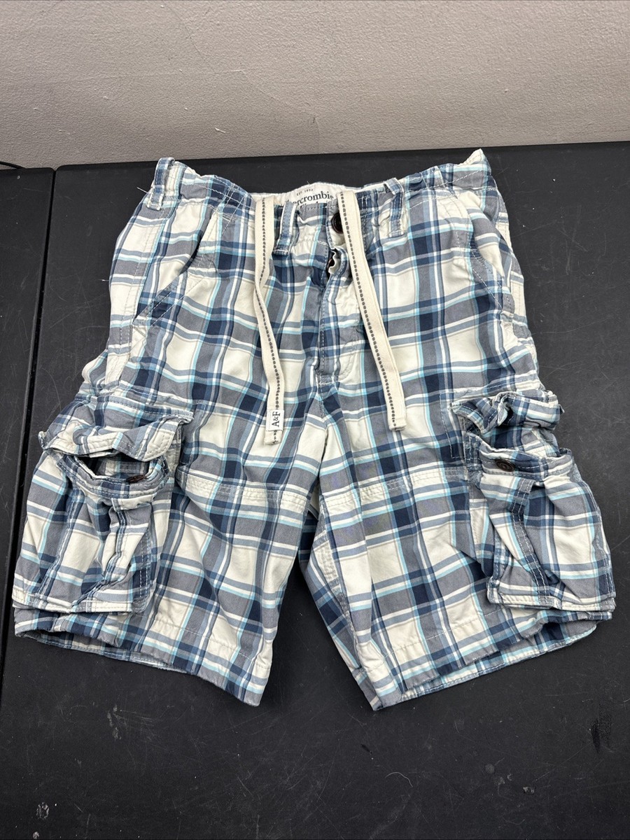 Abercrombie & Fitch Y2K Shorts Men 30 Blue White Plaid Cargo