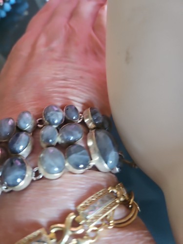 Genuine Labradorit Big 3 Raws Tennis 925 Sterling Silver 70g Bracelet 7-8" NWOT - Picture 8 of 18