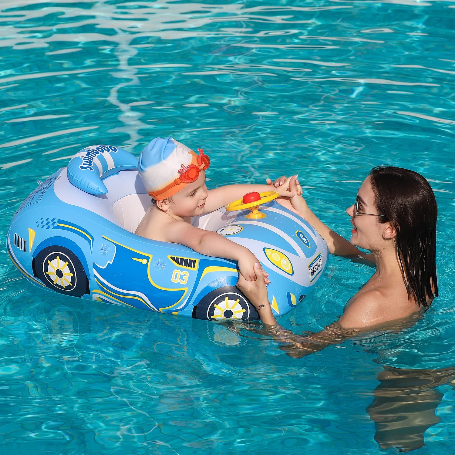 Baby Pool Float with 3D Car Design,Thick PVC Baby Swim Floatie, Toddler Infan...