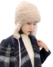 Winter Women Warm Rex Rabbit Fur Fox Fur Hat Outdoor Fluffy Knitted Hat Cap