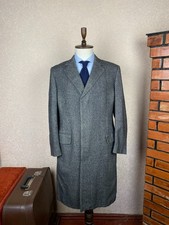 Heritage Aquascutum Herringbone Gray Tweed Wool England Made Long Coat 40 EU 50