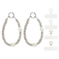 2-Teiliger Kristall Perlen Handy-AnhäNger (14Cm, Silber) FüR Handy-Lanyard Kette