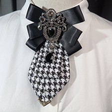 Men Women Houndstooth Bow Tie Ribbon Rhinestone Pins Wedding Accessories