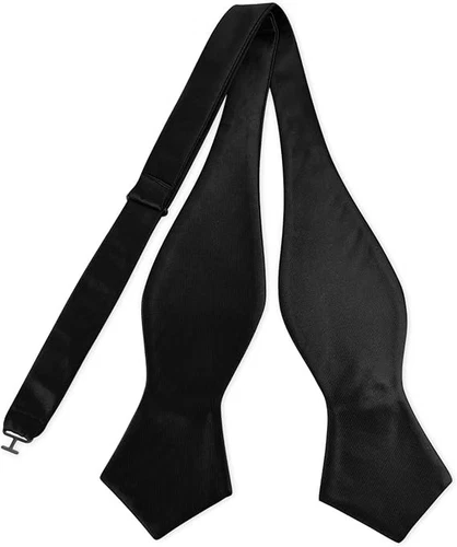 Men's Exquisite Woven Silk Self Bowtie Solid Diamond Bow Ties Black - Picture 1 of 3