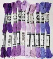 10 DMC Flower Thread Lot of 10 "PURPLES" 10 Different Colors