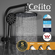 Cefito 9'' Rain Shower Head Set Handheld Round High Pressure Bathroom Black