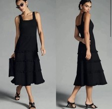 NWT Anthropologie Black Blythe Square Neck Tiered Ruffle A-line Midi Dress XL