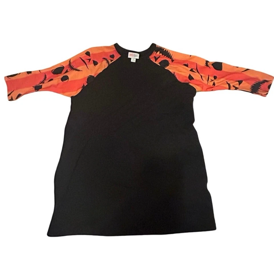 LuLaRoe Kids Unisex Orange/Black Jack-O-Lanterns Raglan T-Shirt 3/4 Sleeves - 14 - Image 2 of 3