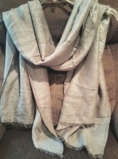 Limited Edition Beige/Gold-Silver Sparkle Thread Shawl/Scarf/Headpiece, 28x70 In