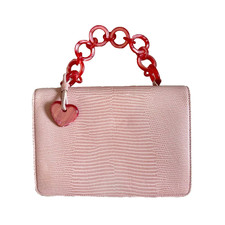 MOSCHINO Redwall Chain Handbag Purse in Pink Heart With charm chain From JAPAN