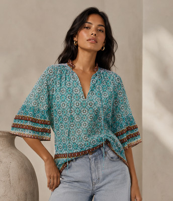 ALICE + OLIVIA Julius Floral Cotton Silk Boho Voile Top Sz L Large Charisma