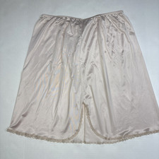 Wondermaid Half Slip 2X Beige Taupe Nylon Elastic Waist Lace Trim Back Slit