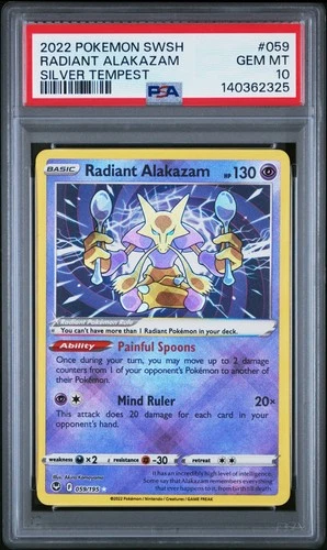 PSA 10 Radiant Alakazam Holo Rare SILVER TEMPEST 059/195 Graded Pokemon Card